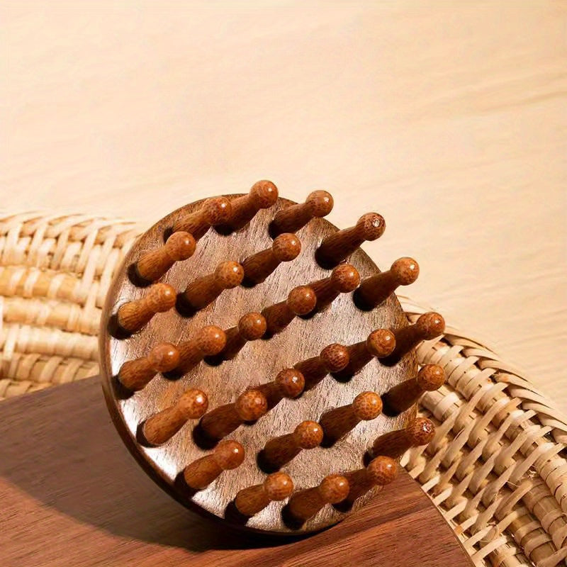 1pc Sandalwood Round Plate Massage Comb for Scalp Meridian, Hair Care. Suitable for All Hair Types.