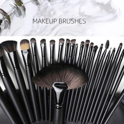 24pc female makeup brush set with leather bag, lip brush, eye shadow brush, and makeup tools - unscented.