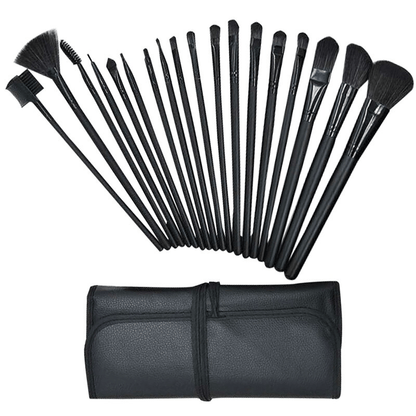 24pc female makeup brush set with leather bag, lip brush, eye shadow brush, and makeup tools - unscented.