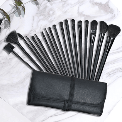 24pc female makeup brush set with leather bag, lip brush, eye shadow brush, and makeup tools - unscented.