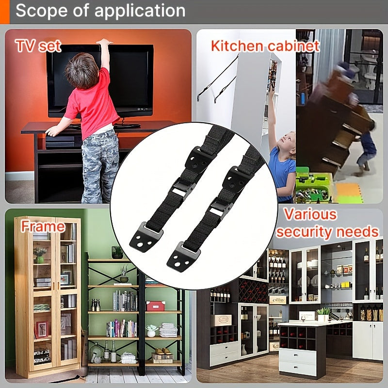 Ensure the safety of your home with our Heavy-Duty Anti-Tip TV & Furniture Safety Strap Kit. This 1 Set includes an adjustable secure wall anchor for flat screens and cabinets, made of BPA-Free plastic. Child and pet-proof your home with this kit