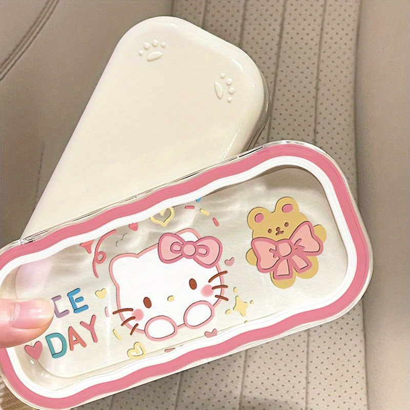 Hard protective eyeglass case featuring Sanrio's Hello Kitty character in a wave design, perfect for storing and carrying your glasses. Officially licensed and adorable!