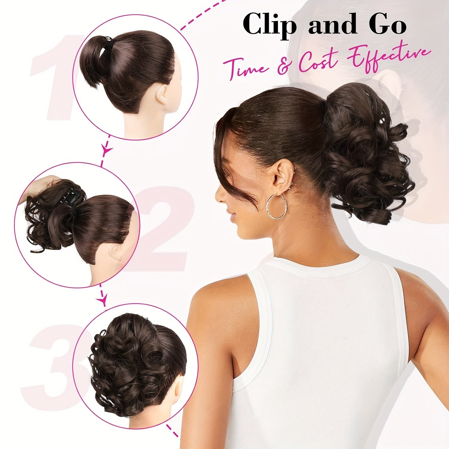 Luxurious curly wavy claw ponytail extensions made with premium synthetic clip-ins for instant volume and versatile style, ideal for everyday fashion and special occasions.