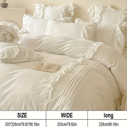 4-piece set of skin-friendly brushed lace princess style bedding (1 quilt cover, 2 pillowcases, 1 bed sheet), soft, breathable, and machine washable.