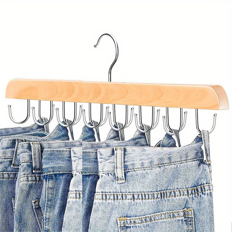 Wooden belt rack with 14 hooks saves space - perfect for organizing belts, ties, scarves, and more. Can hold up to 42 items. Great for home storage, suspenders, hats, and organizing your wardrobe.