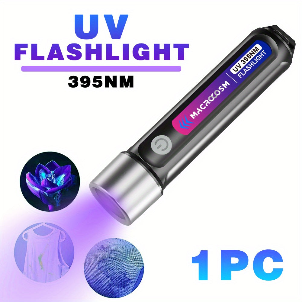 Portable UV LED flashlight for hotel inspection, urine detection, scorpion finder, and more - USB rechargeable with lithium battery.