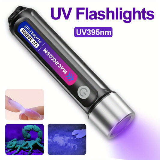 Portable UV LED flashlight for hotel inspection, urine detection, scorpion finder, and more - USB rechargeable with lithium battery.