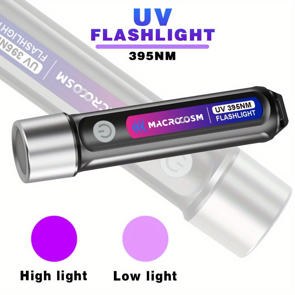 Portable UV LED flashlight for hotel inspection, urine detection, scorpion finder, and more - USB rechargeable with lithium battery.