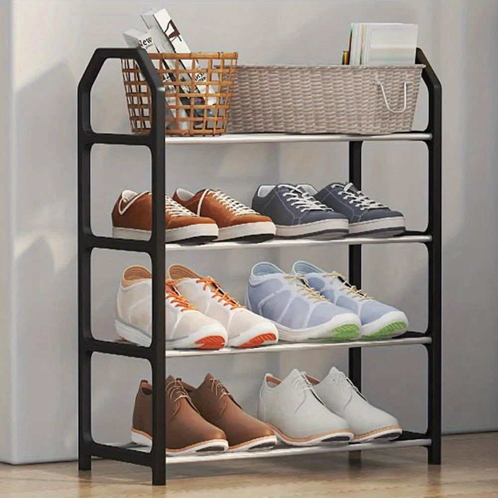 Shoe Storage Solution: 4-Tier Plastic Shoe Rack with Casual Style, Floor Mount Design, Ready to Use Without Assembly, Ideal for Home and Dorm Rooms, No Electricity Needed