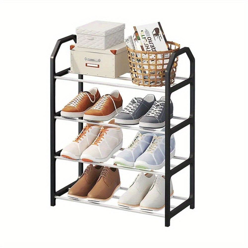 Shoe Storage Solution: 4-Tier Plastic Shoe Rack with Casual Style, Floor Mount Design, Ready to Use Without Assembly, Ideal for Home and Dorm Rooms, No Electricity Needed