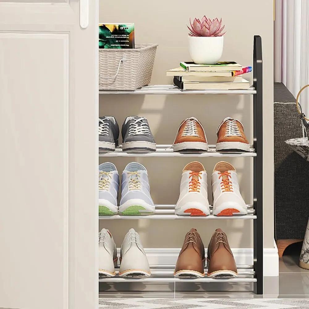 Shoe Storage Solution: 4-Tier Plastic Shoe Rack with Casual Style, Floor Mount Design, Ready to Use Without Assembly, Ideal for Home and Dorm Rooms, No Electricity Needed