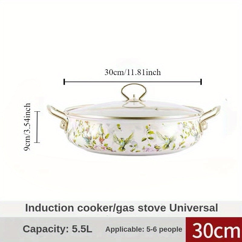 Premium 29.97cm Enamel Seafood Pot with Strong Glass Lid - Perfect for Soups, Stews, and Hot Pots - Multi-purpose Cookware for Gas and Induction Stoves