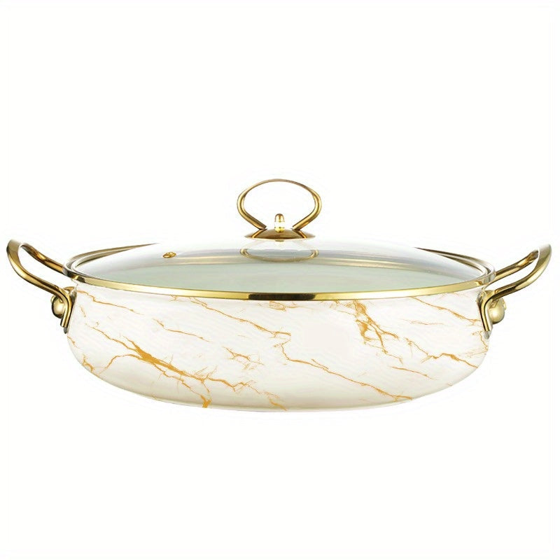 Premium 29.97cm Enamel Seafood Pot with Strong Glass Lid - Perfect for Soups, Stews, and Hot Pots - Multi-purpose Cookware for Gas and Induction Stoves