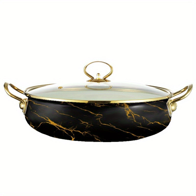 Premium 29.97cm Enamel Seafood Pot with Strong Glass Lid - Perfect for Soups, Stews, and Hot Pots - Multi-purpose Cookware for Gas and Induction Stoves