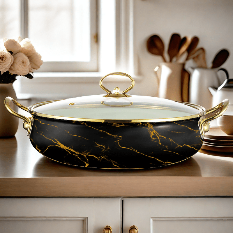 Premium 29.97cm Enamel Seafood Pot with Strong Glass Lid - Perfect for Soups, Stews, and Hot Pots - Multi-purpose Cookware for Gas and Induction Stoves