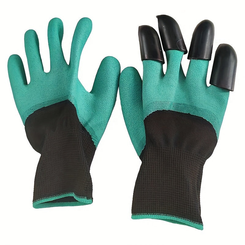 Clawed garden gloves for digging and planting - 1 pair, puncture-resistant latex material, alcohol-free, hand washable protective gear for flower and vegetable gardening.