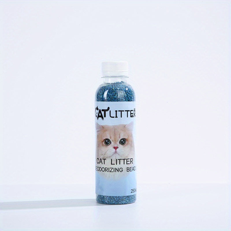 Plant-based pet deodorizing beads with fresh scent for litter boxes, eliminates odors and keeps pet's environment clean and fragrant.