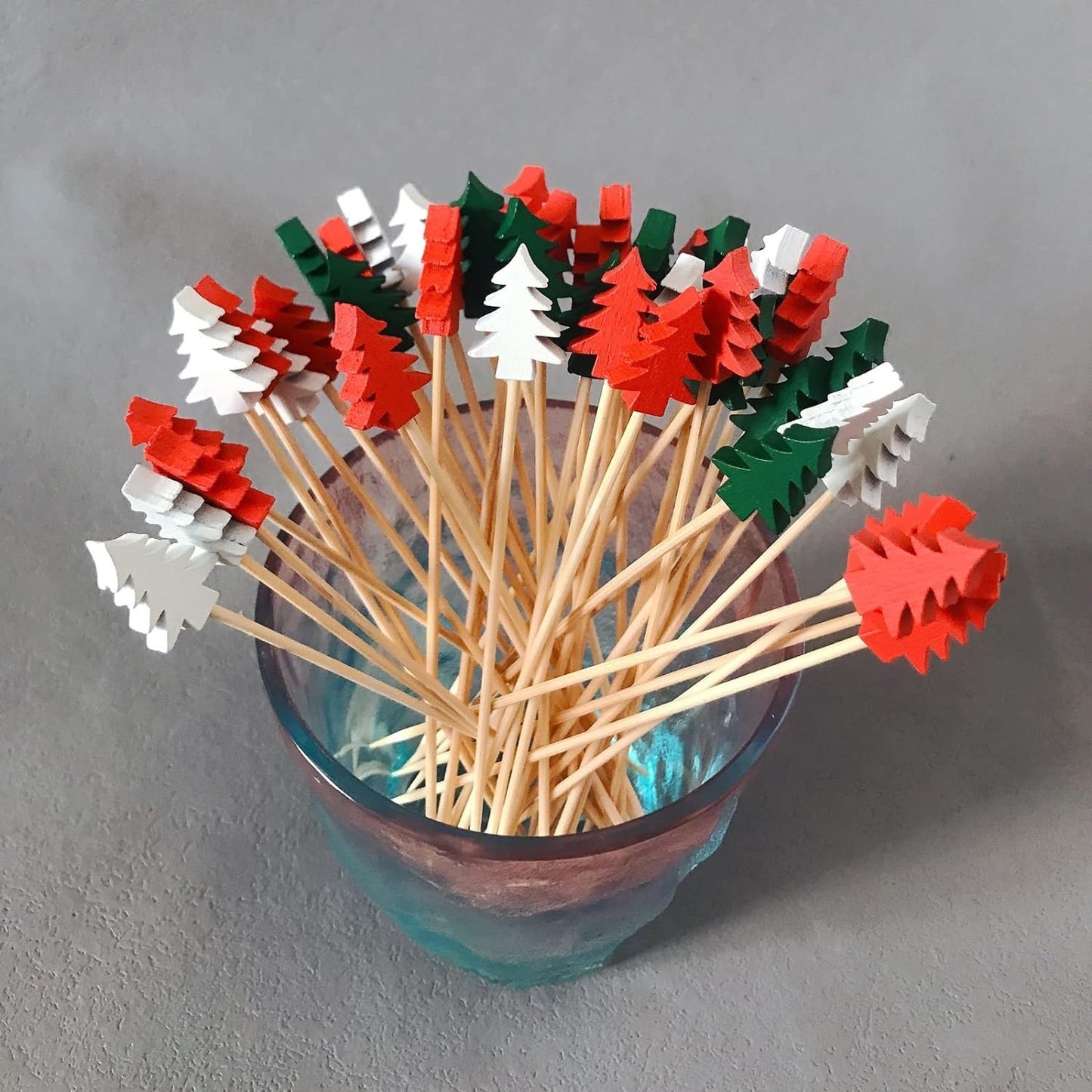 50 Festive Christmas Tree Bamboo Cocktail Picks - Ideal for Holiday Parties, Appetizers & Charcuterie.