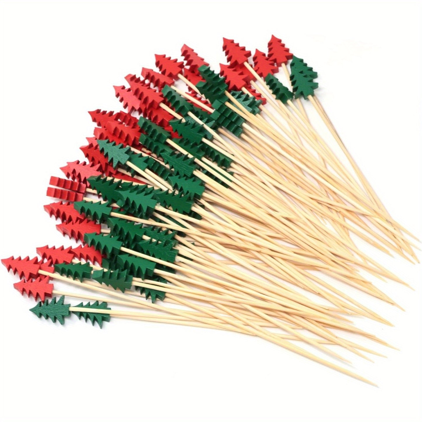 50 Festive Christmas Tree Bamboo Cocktail Picks - Ideal for Holiday Parties, Appetizers & Charcuterie.