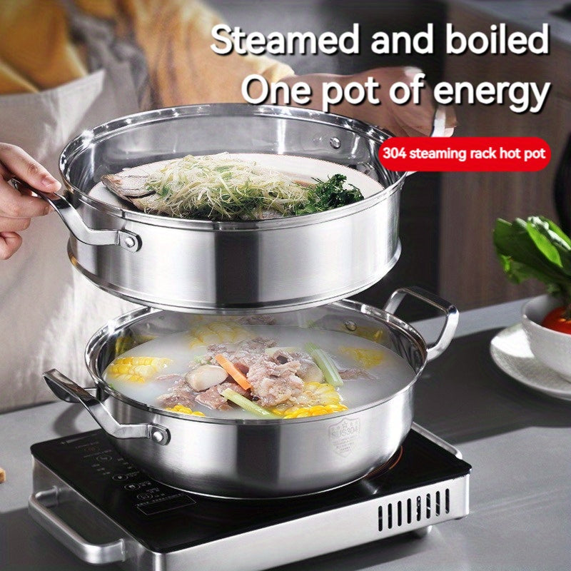 Stainless Steel Steamer Pot with Lid - High-Quality 3-Layer Design, Versatile, Easy to Clean, Ideal for Home Kitchen or Professional Restaurant Cooking