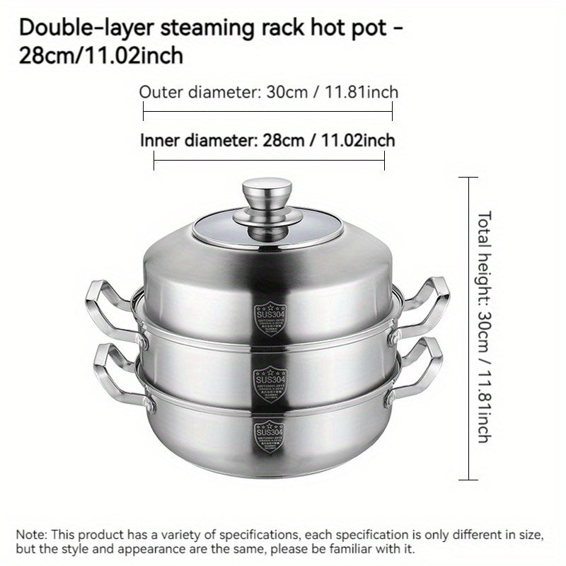 Stainless Steel Steamer Pot with Lid - High-Quality 3-Layer Design, Versatile, Easy to Clean, Ideal for Home Kitchen or Professional Restaurant Cooking