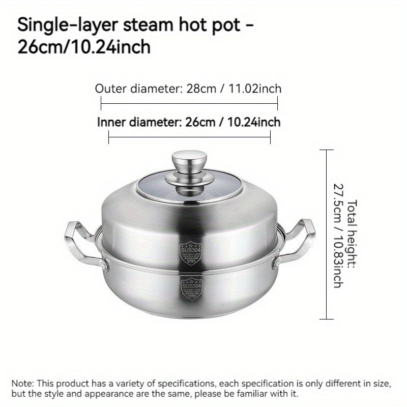 Stainless Steel Steamer Pot with Lid - High-Quality 3-Layer Design, Versatile, Easy to Clean, Ideal for Home Kitchen or Professional Restaurant Cooking