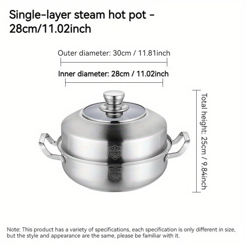 Stainless Steel Steamer Pot with Lid - High-Quality 3-Layer Design, Versatile, Easy to Clean, Ideal for Home Kitchen or Professional Restaurant Cooking