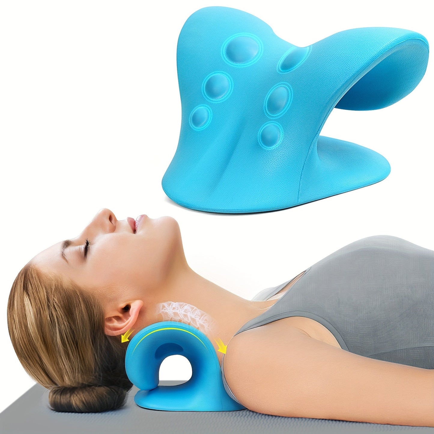 EVA Neck & Shoulder Relaxer - C-Shape Chiropractic Cervical Traction Device for Spine Alignment, Soft Pillow Stretcher Massager