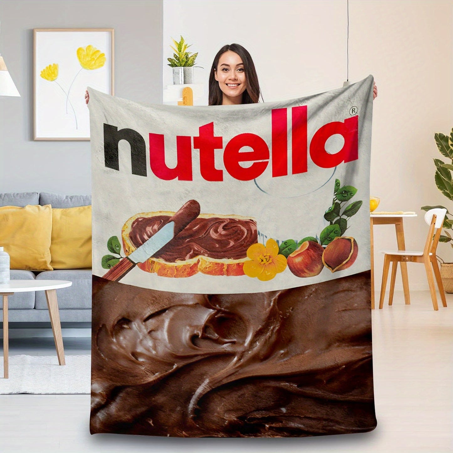 Perfect Gift for Chocolate Fans - Nutella Chocolate Lovers Cozy Flannel Fleece Throw Blanket, All-Season Soft Knitted Blanket with Lodge Style Digital Print, Versatile Polyester Throw for Bed or Couch, Ideal for Chocolate Enthusiasts