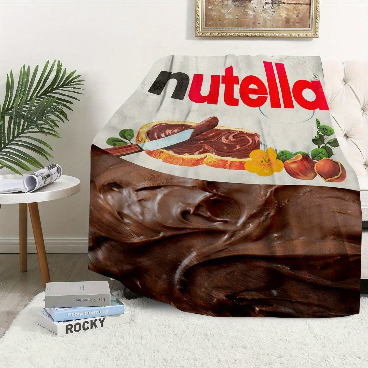 Perfect Gift for Chocolate Fans - Nutella Chocolate Lovers Cozy Flannel Fleece Throw Blanket, All-Season Soft Knitted Blanket with Lodge Style Digital Print, Versatile Polyester Throw for Bed or Couch, Ideal for Chocolate Enthusiasts