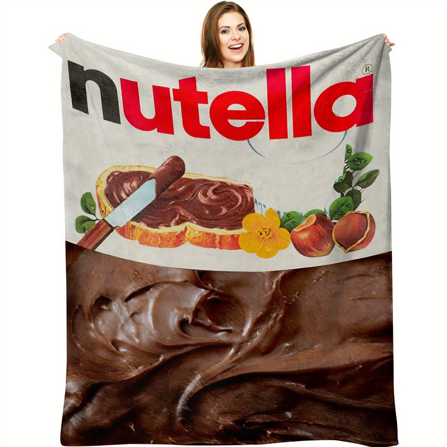 Perfect Gift for Chocolate Fans - Nutella Chocolate Lovers Cozy Flannel Fleece Throw Blanket, All-Season Soft Knitted Blanket with Lodge Style Digital Print, Versatile Polyester Throw for Bed or Couch, Ideal for Chocolate Enthusiasts