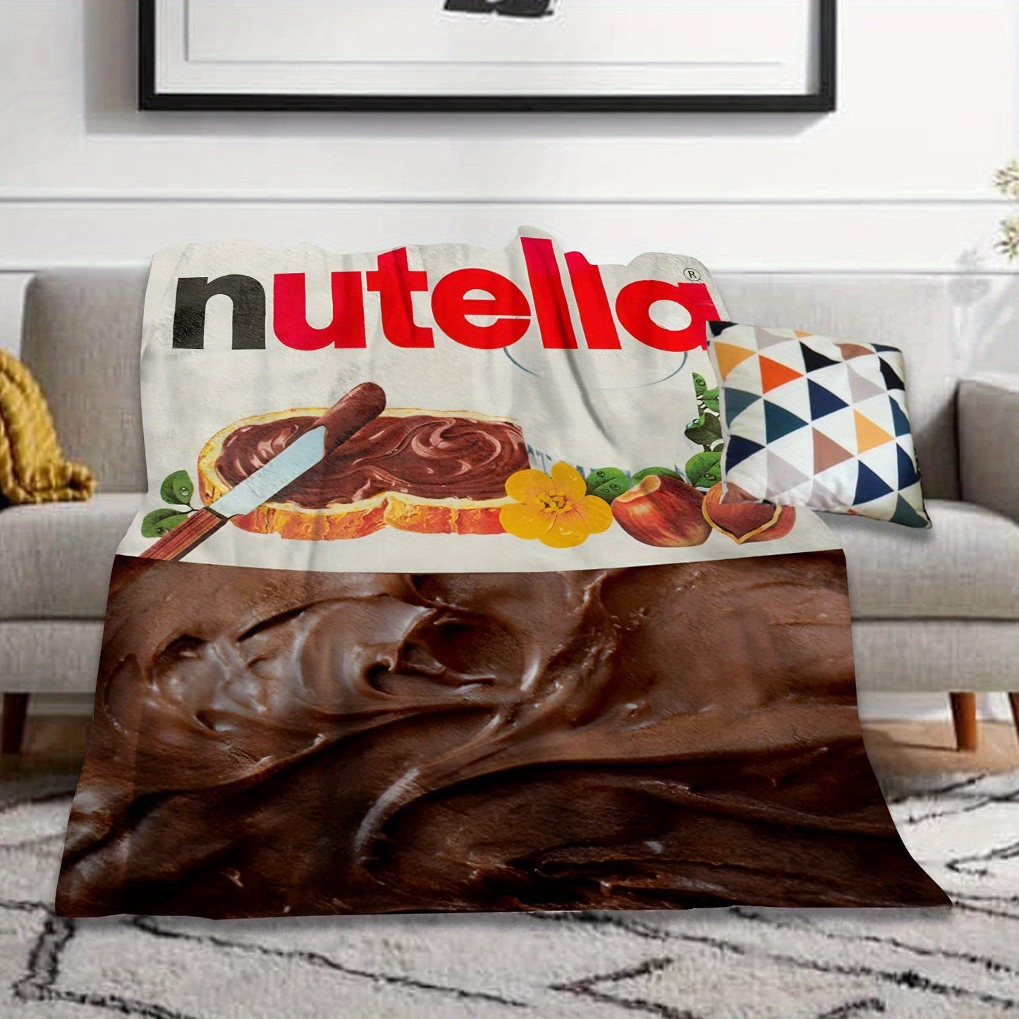 Perfect Gift for Chocolate Fans - Nutella Chocolate Lovers Cozy Flannel Fleece Throw Blanket, All-Season Soft Knitted Blanket with Lodge Style Digital Print, Versatile Polyester Throw for Bed or Couch, Ideal for Chocolate Enthusiasts