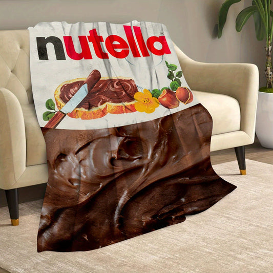 Perfect Gift for Chocolate Fans - Nutella Chocolate Lovers Cozy Flannel Fleece Throw Blanket, All-Season Soft Knitted Blanket with Lodge Style Digital Print, Versatile Polyester Throw for Bed or Couch, Ideal for Chocolate Enthusiasts