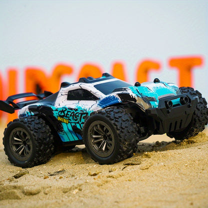 ZLL SG318 PRO 1:20 Scale High-Speed RC Car with "BEAST MINI" Design, 20km/h Off-Road Monster Truck, Durable Blue and Black. Features include 2.4G Remote Control, USB Rechargeable Battery