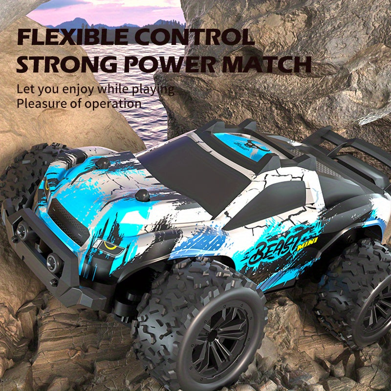 ZLL SG318 PRO 1:20 Scale High-Speed RC Car with "BEAST MINI" Design, 20km/h Off-Road Monster Truck, Durable Blue and Black. Features include 2.4G Remote Control, USB Rechargeable Battery