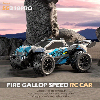 ZLL SG318 PRO 1:20 Scale High-Speed RC Car with "BEAST MINI" Design, 20km/h Off-Road Monster Truck, Durable Blue and Black. Features include 2.4G Remote Control, USB Rechargeable Battery