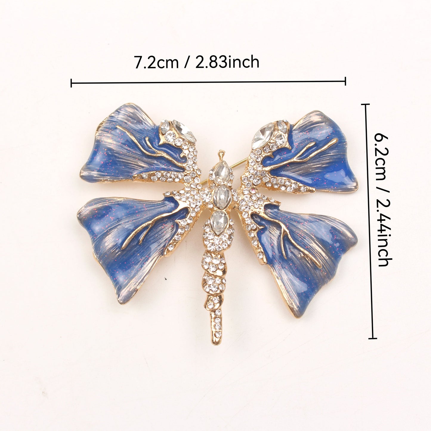 Chic Enamel Dragonfly Brooch adorned with Rhinestones, Unique Shape Fashion Pin for Clothing and Festive Gifts, exuding Luxury and Elegance.