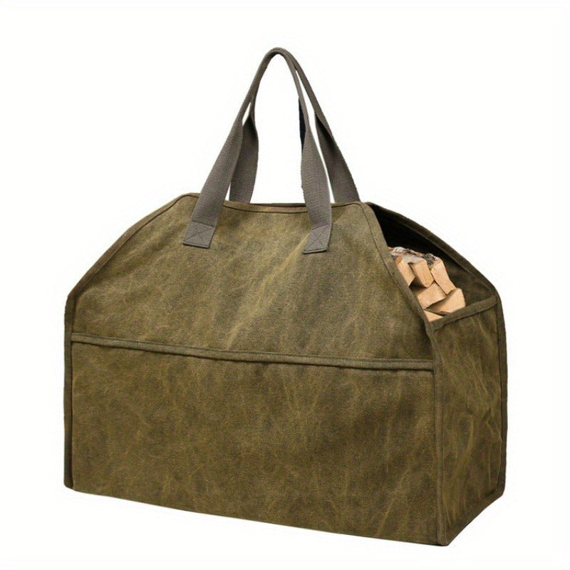 Sturdy Log Carrier Bag made of Polystyrene & Wheat Straw, with Handles for Outdoor Firewood Storage. Perfect for RVs, Camping, Picnics, BBQs, and other outdoor activities.