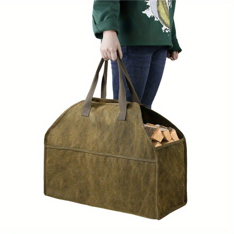 Sturdy Log Carrier Bag made of Polystyrene & Wheat Straw, with Handles for Outdoor Firewood Storage. Perfect for RVs, Camping, Picnics, BBQs, and other outdoor activities.