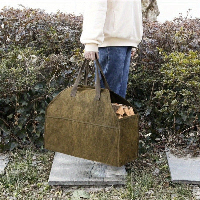 Sturdy Log Carrier Bag made of Polystyrene & Wheat Straw, with Handles for Outdoor Firewood Storage. Perfect for RVs, Camping, Picnics, BBQs, and other outdoor activities.