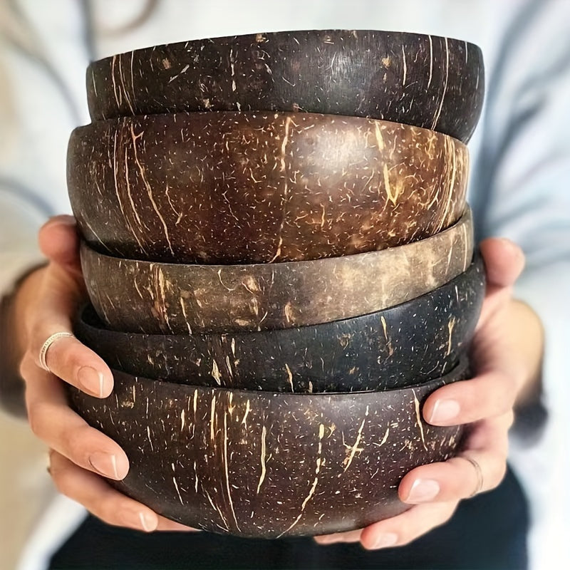 Set of 1 Handmade Coconut Shell Bowl with Wooden Spoon - Uncharged, Softwood Material, Great for Salads, Fruits & Cereals