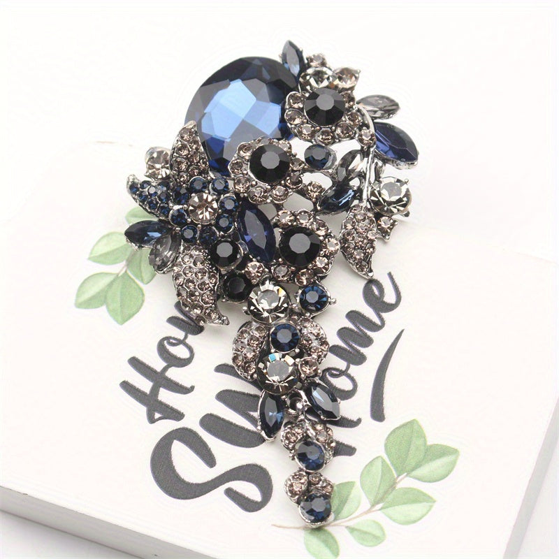 Unique Long Tassel Floral Brooch with Vintage Luxury Rhinestones, Enamel Flower Pin, Novelty Design Suit Jacket Accessory