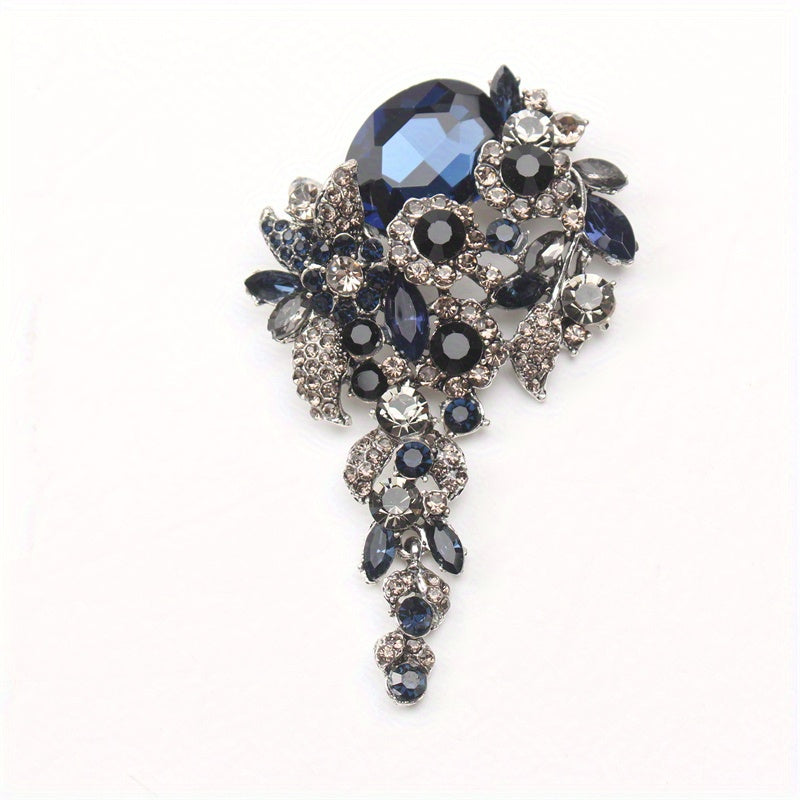 Unique Long Tassel Floral Brooch with Vintage Luxury Rhinestones, Enamel Flower Pin, Novelty Design Suit Jacket Accessory