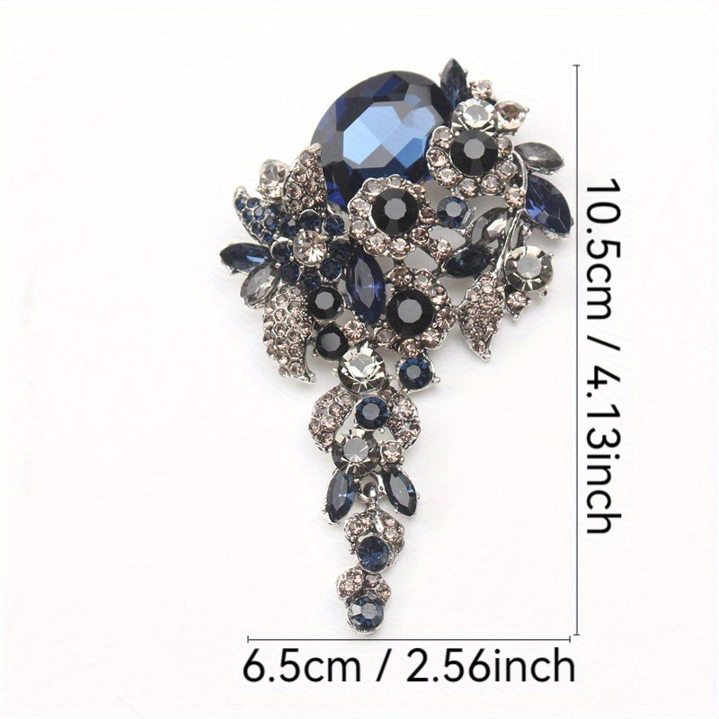 Unique Long Tassel Floral Brooch with Vintage Luxury Rhinestones, Enamel Flower Pin, Novelty Design Suit Jacket Accessory