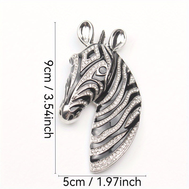 High-end, simplistic Zebra brooch featuring rhinestones and enamel, unique cartoon animal design, trendy accessory suitable for both men and women.