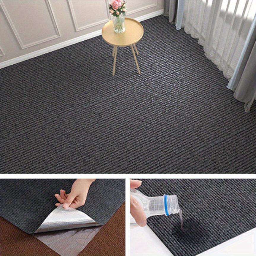 One-piece Self-Adhesive Interlocking Carpet Tiles - Ideal for Bedroom, Living Room, Kitchen, Bathroom, Laundry Room, Entryway. Non-Slip, Easy to Install, Durable PC/PS Material, 30.48cm x 30.48cm Square Floor Mats for Home and Office Use.