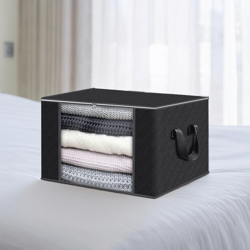 Set of 4 large capacity foldable fabric storage boxes - durable, collapsible bags for clothes, blankets & linens. Ideal for bedroom, closet, dorm, and spa use.