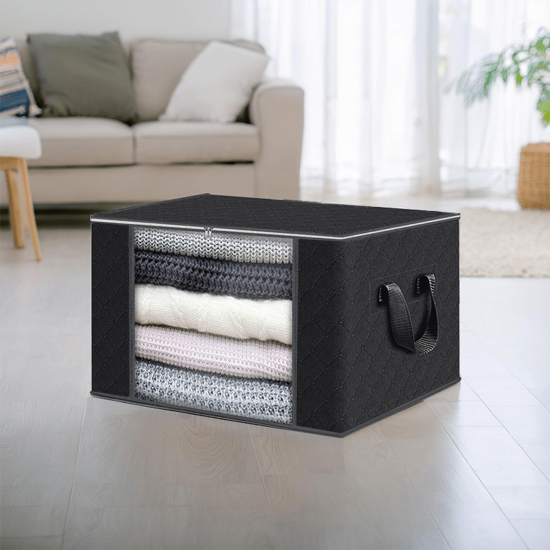 Set of 4 large capacity foldable fabric storage boxes - durable, collapsible bags for clothes, blankets & linens. Ideal for bedroom, closet, dorm, and spa use.