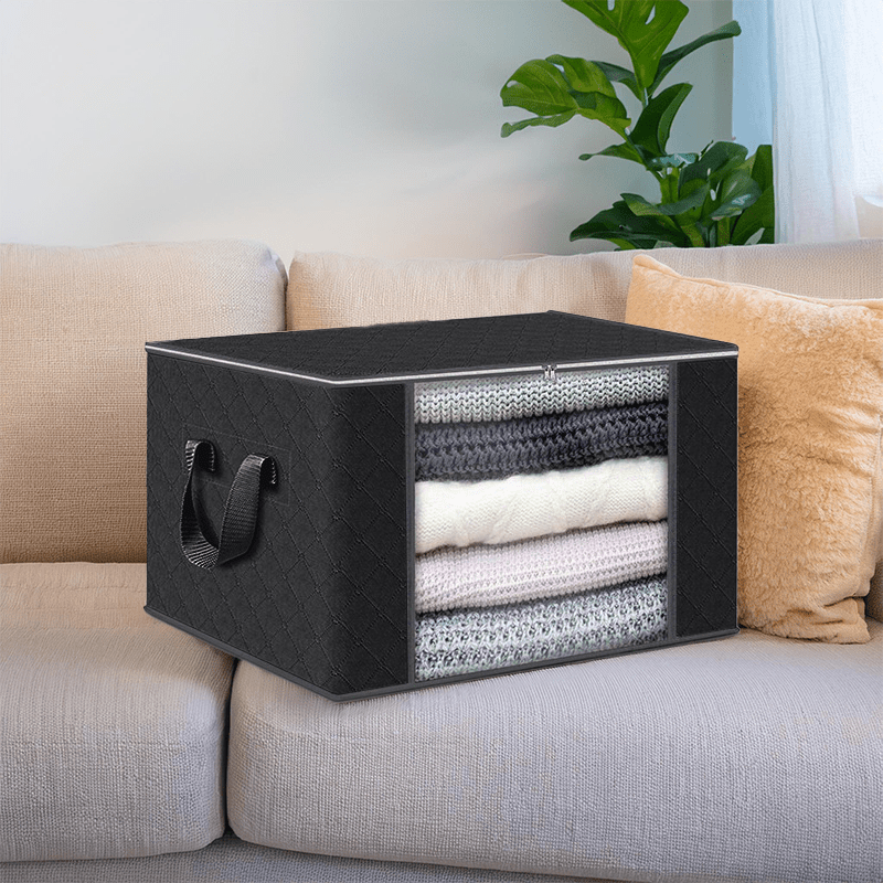 Set of 4 large capacity foldable fabric storage boxes - durable, collapsible bags for clothes, blankets & linens. Ideal for bedroom, closet, dorm, and spa use.