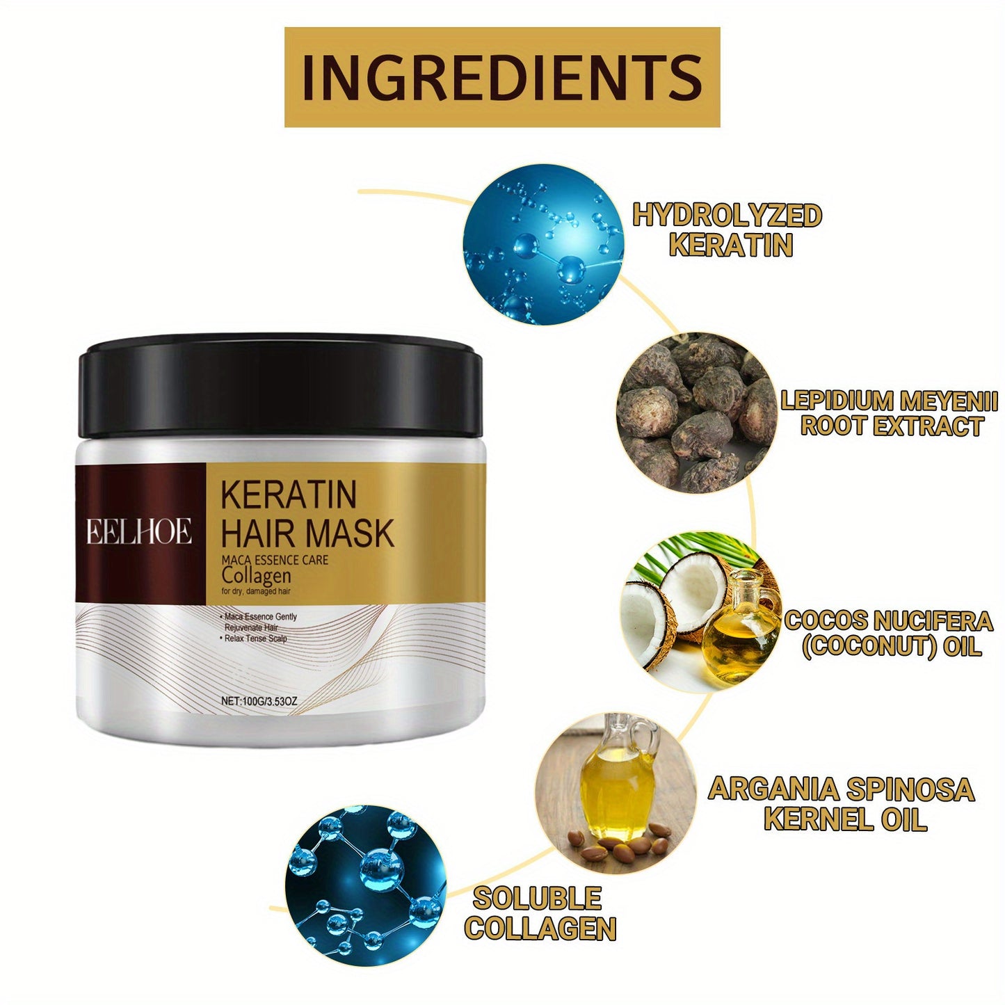 Keratin Hair Mask for Normal Hair: Hydrates & Nourishes for Soft Silky Hair